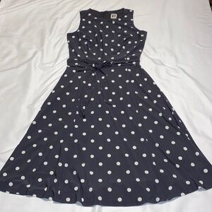 Anne Klein, gray and white midi polka dot dress. Size 8.